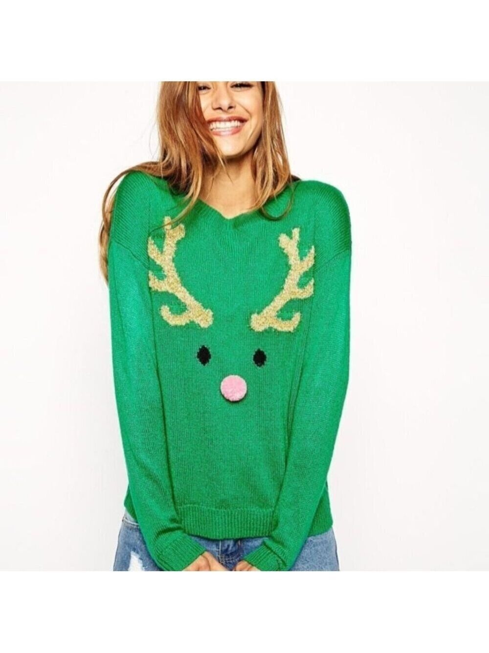 ASOS Christmas Sweater with Reindeer Face And Pom Pom 2